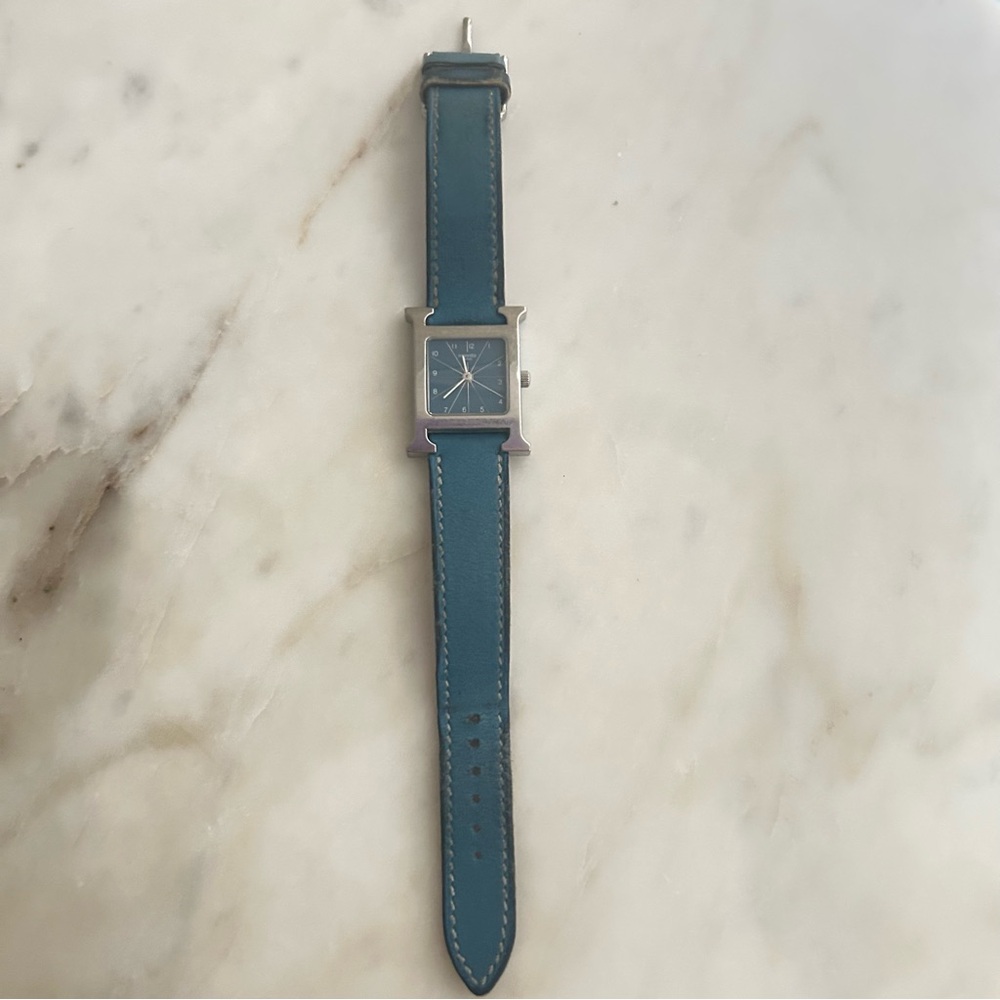 Hermes Heure H Blue Leather Watch HH1-210